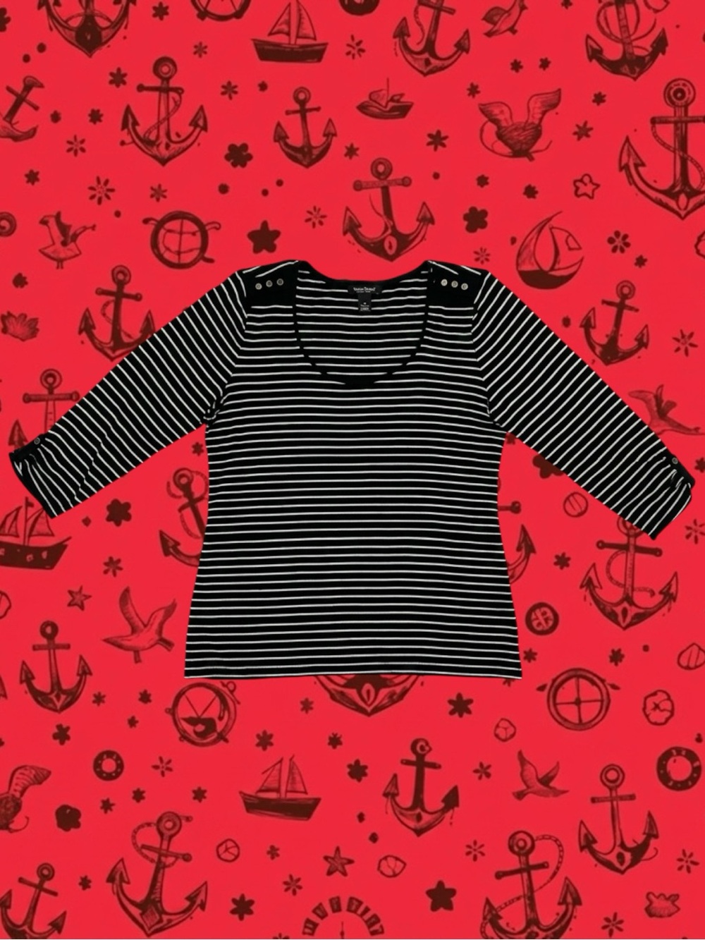 White House Black Market Mod Nautical Coastal Grandma Old Money Minimalist Top L